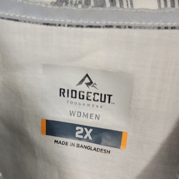 Ridgecrest Toughwear Short Sleeve 2 Pocket Cream Blue Plaid Button Up 2X - Picture 2 of 7